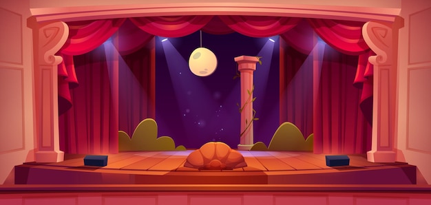 Free vector theater stage empty scene with red curtains