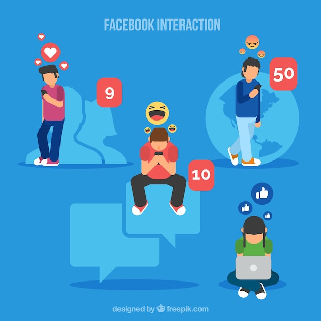 Free vector facebook interaction background with emoticons